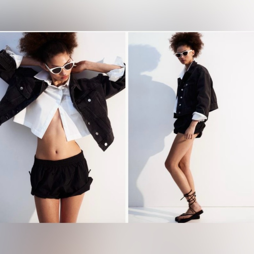 H&M Divided Black Denim Short Jacket Silver Tone Buttons Women’s Size M
